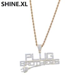 Hip Hop Plug avec pendentif lettre glacé plein Zircon 14K plaqué or pendentif collier hommes Bling Street Jewelry2644