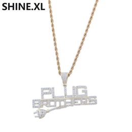 Plugue de hip hop com pingente de carta, colar com pingente banhado a ouro de zircônia completa 14K masculino Bling Street Jewelry2593