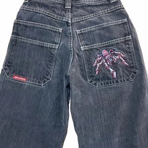 Hip Hop Bolsillos Spider Graphic Streetwear JNCO Jeans Y2K Hombres Harajuku Baggy Jeans Retro Pantalones negros Goth Cintura alta Pantalón ancho a7D3 #