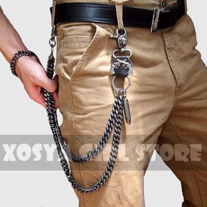 Hip hop punk cornes crâne métal décontracté sauvage pantalon chaîne portefeuille chaîne porte-clés hommes taille chaîne DR02 240219