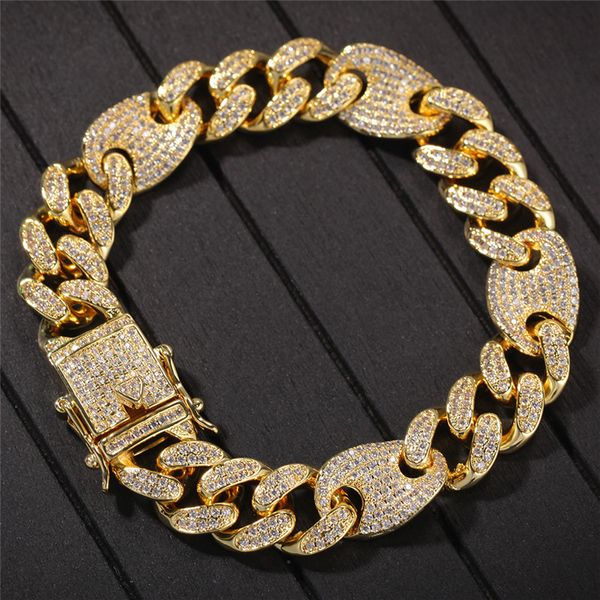 Hip Hop Punk bijoux 13mm 7 pouces 8 pouces en laiton/cuivre Bling Bling glacé CZ chaîne Bracelet pour hommes Miami chaînes à maillons cubains