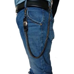 Hip hop punk couro crânio metal casual calças selvagens corrente carteira chaveiro corrente de cintura masculina 240112