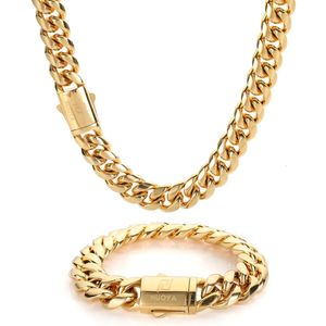 Collier en acier inoxydable plaqué Hip Hop Collier Snap Clasf Men Miami Cuban Link Chain Bijoux pour filles Gift Free Laser 240508