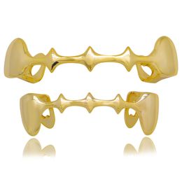 Hip Hop Rapper bretels Tandheelkundige tanden Grillz 18K gegalvaniseerd koper Onregelmatige bretels vampire fangs Halloween sieraden Grills 1308