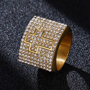 Hiphop rapper circulaire ring vol Zirkoon kruisbeeld cross shiny punk overdreven night party mode-sieraden groothandel 1410