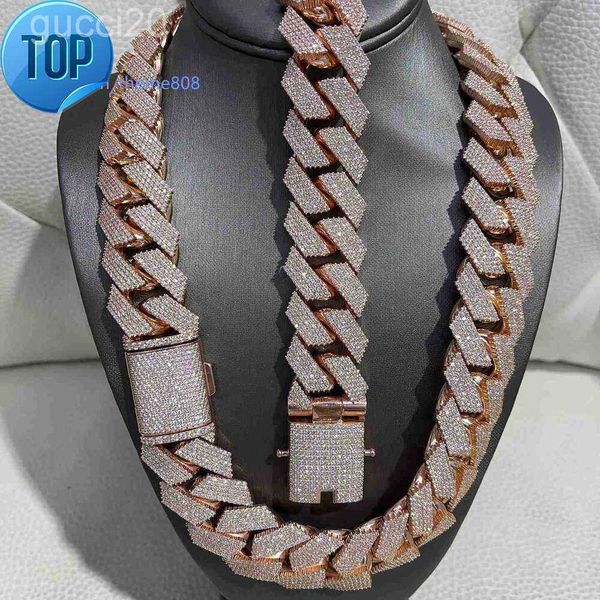 Hip Hop Rapper Cuban Chain 925 Silver 25 mm de large 4 rangées VVS Moisanite Full Iced Out Link Collier HRU9 DHEZ BGH6