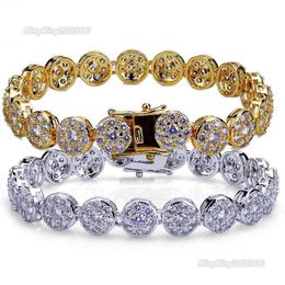 Hip Hop Rapper Full Diamond Iced Out Tennis Bracelets Or 18 carats et or blanc CZ Zircone Chaînes de poignet Bijoux Mères Cadeaux pour hommes 235n