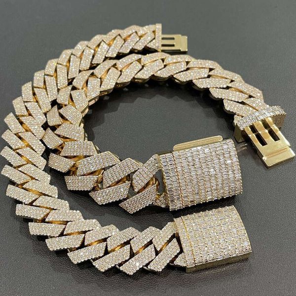 Bijoux du rappeur Hip Hop 18 mm Cuban Link Vs Moisanites 4rows Emerald Cut Moissanite Cuban Chain Link Bracelet