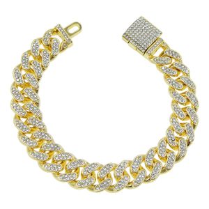 Rappeur hip-hop Men Diamond Bracelet chaîne cubaine Strass cool plein de diamants bijoux à la main brillants Discothèque spectacle bijoux en gros longueur 8 pouces 1665