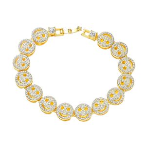 Hip Hop Rapper Men Diamond Tennis Chain Bracelet Smile Face Flow Rhinestones Complett Hand Gold Gold Silver Jewelry Club Night Club Mayor de 20.5 cm de longitud 1674