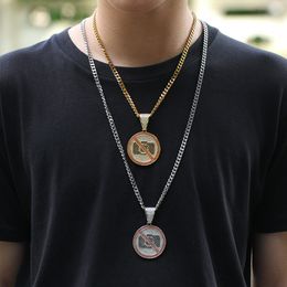 Hip Hop Rapper Mannen glanzende diamanten hanger gouden ketting Iced out Trend geen foto cirkel hanger micro-inzet volledige zirkoon sieraden nachtclub touw ketting twist ketting 1511