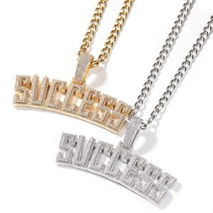 Hip Hop Rapper Mannen glanzende diamanten hanger goud zilveren ketting SUCCES letters hanger zirkoon sieraden nachtclub accessoire trui touw ketting 24 inch 1840