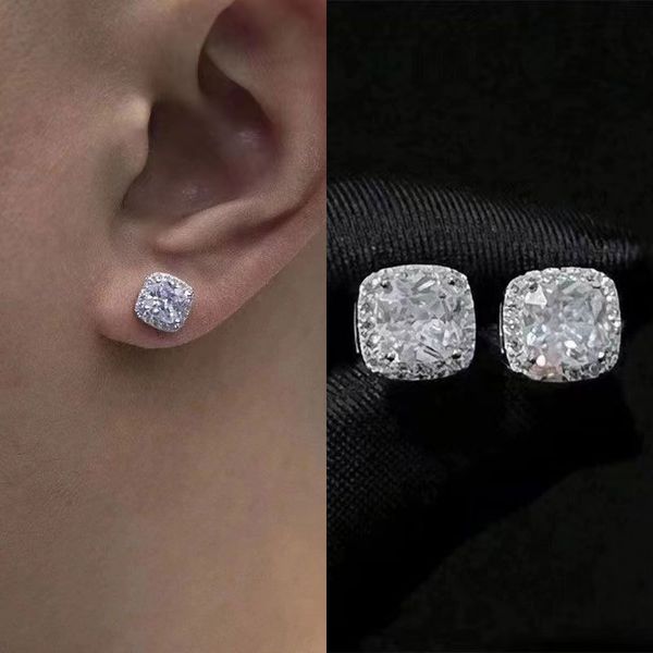 Hip Hop rappeur Hommes Boucles D'oreilles Bijoux Argent foursquare Diamant Jaune Blanc carré gros zircon boucles d'oreilles boîte de nuit Bijoux accessoires 1481