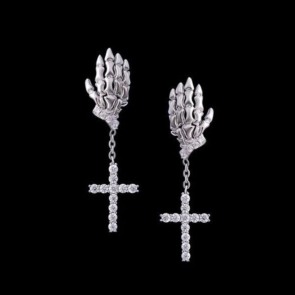 Hip Hop rappeur Hommes Femmes Boucles D'oreilles Bijoux Crâne main croix crucifix Or Argent Diamant zircon boucles d'oreilles boîte de nuit Bijoux accessoires 1476