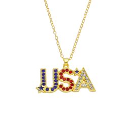 Hip Hop Rapper diamant brillant pendentif collier en or strass de couleur USA lettres pendentif bijoux en zircon accessoire de boîte de nuit pull corde chaîne torsadée 60cm 1536