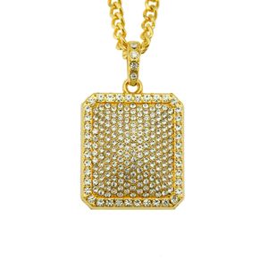 Hip Hop Rapper diamant brillant pendentif collier en or créatif Shining carré plein zircon pendentif cuivre micro-incrusté zircon bijoux 75cm collier 1384