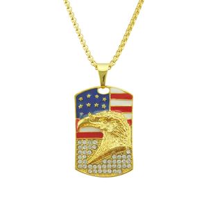 Hip Hop Rapper glanzende diamanten hanger gouden ketting American Flag Eagle Army hanger micro-inzet zirkoon sieraden 76cm nachtclub accessoire Trui ketting 1529
