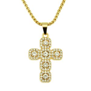 Hip Hop Rappeur diamant brillant pendentif collier en or strass croix pendentif zircon crucifix bijoux boîte de nuit accessoire Chandail corde chaîne chaîne torsadée 75cm 1535