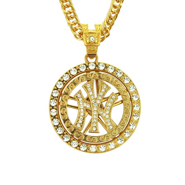 Hip Hop Rapper diamant brillant pendentif collier en or créatif symbole circulaire plein zircon pendentif cuivre micro-insert zircon bijoux 75cm collier 1378