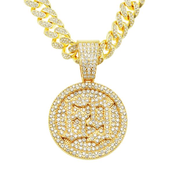 Hip Hop Rapper colgante de diamante brillante collar de oro 69 colgante redondo micro-inset joyas de circón accesorio de club nocturno Suéter Clavícula Cadena cubana 50 cm 1598