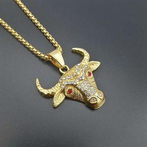 Hip Hop rappeur Style tête de taureau Tau pendentifs colliers pour hommes couleur or 316L en acier inoxydable personnalité bijoux de fête cadeau 326O