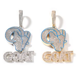 Hip Hop rétro or argent chèvre pendentif collier Cool hommes cadeau complet 5A Zircon 18k véritable plaqué or bijoux