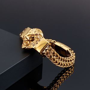 Hip Hop Retro Lion Head Bangle Cubaanse schakelarmband roestvrij stalen herensieraden