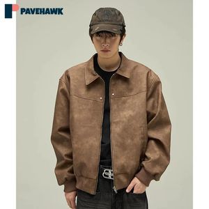 Hip Hop Rétro Moto Vestes En Cuir Homme Américain Rue Casual Daim Bomber Manteaux Printemps Automne Zipper Beau Outwear 240124