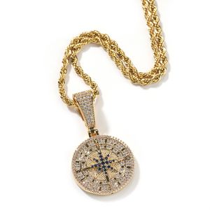 Hip Hop rétro Vintage boussole chèvre pendentif collier complet 5A Zircon 18k véritable plaqué or Cool hommes bijoux