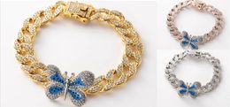 HIP-HOP RHINESTONE BATTERFLY ALLIAGE CUBAN STYLE CUBAN 2 COULEURS SWEET Fashion Bracelet de cheville brillant 240419