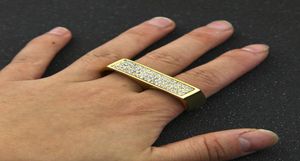 Hip Hop strass deux doigts anneau pour hommes géométrique brillant plaqué or en acier inoxydable anneaux simples bijoux de mode5849702