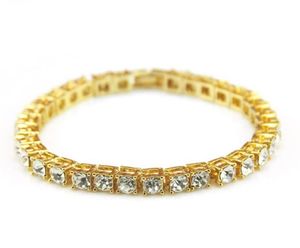 Hip Hop Rhinestones Bracelet Gold Plated Bling Bling 1 rij Iced Out CZ Diamond Link armbanden van topkwaliteit modeheren sieraden5102391