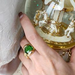 Hanne Hip Hop Bijoux Anneaux pour femmes hommes Haute rétention Couleur de rétention Simple Emerald Ring Fashion Personal Finger