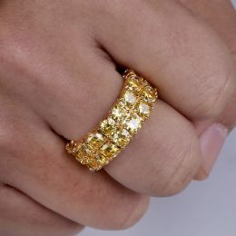 Anillo de Hip Hop de dos filas con circonita cúbica, anillo de cobre de estilo Punk, anillos ostentosos para hombres, joyería de moda para hombres y mujeres