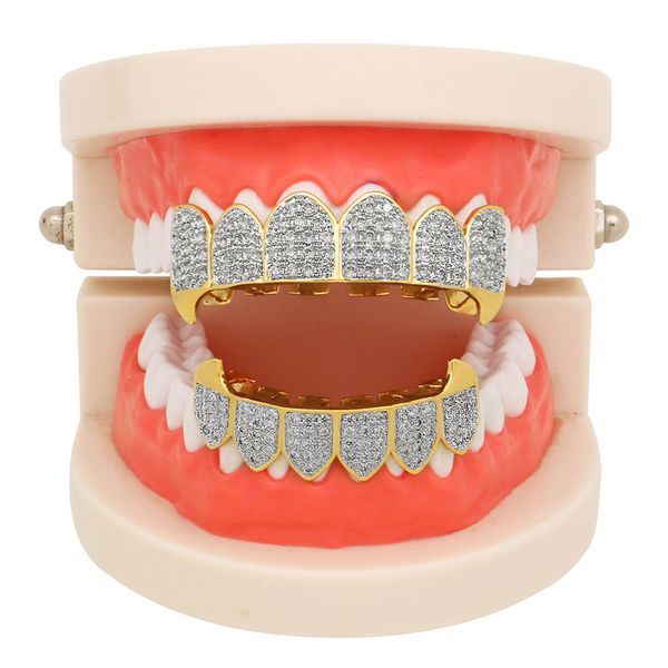 Hip Hop Rock glacé Zircon Fang bouche dents Grillz casquettes haut bas gril ensemble hommes femmes Vampire grilles bijoux de corps