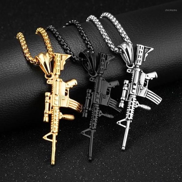 Hip Hop Rock Metal arma colgante collar Rifle encantos cadena Punk Rap joyería de moda Cool Guy regalos fiesta Unisex mujeres Men1251F
