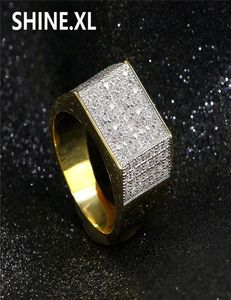 Hip Hop Rock Micro Pave CZ piedra helada hacia fuera anillo cuadrado cobre anillos de oro para hombres joyería Ideas de regalo 7108633