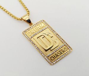 Hip Hop rock roestvrijstalen steentjes Dream Chaser hanger ketting herenmode Goud kleur DC ketting sieraden Y12203366480