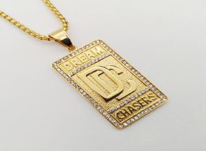 Hip Hop rock roestvrijstalen steentjes Dream Chaser hanger ketting herenmode Goud kleur DC ketting sieraden Y12206852670