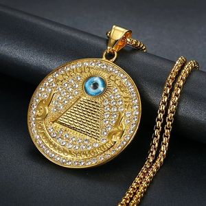 Hip Hop Round Coin Evil Eyes Hangers kettingen14k gouden oog van Providence ketting voor vrouwen/mannen sieraden