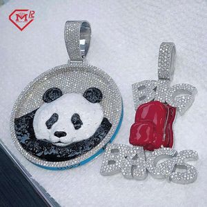Hip Hop Ronde Panda Volledig Iced Out Def Sieraden Sterling Sier Charm Moissanite Hanger Custom