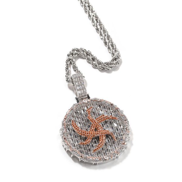 Collier pendentif rond Hip Hop, bijoux plaqués or véritable 18 carats en Zircon scintillant