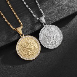 Hip Hop rond Vintage Dragon Slayer pendentif collier alliage 18K véritable plaqué or hommes bijoux