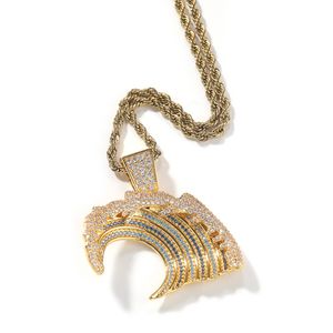 Hip Hop vague de mer boussole chèvre pendentif collier complet 5A Zircon 18k véritable plaqué or Cool hommes bijoux cadeau