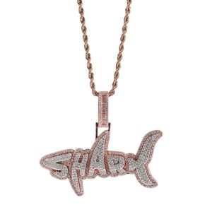 Collier pendentif lettres de requin Hip Hop, bijoux pour femmes et hommes, plaqué or véritable