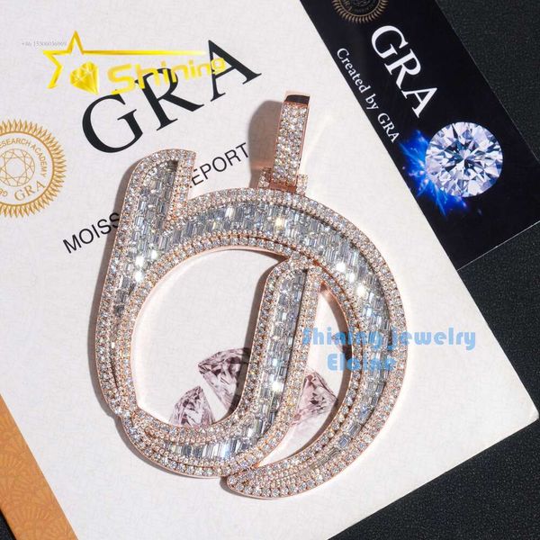 Hip Hop Sier D couleur personnalisé VVS Moissanite glacé bijoux fins lettre diamant pendentif