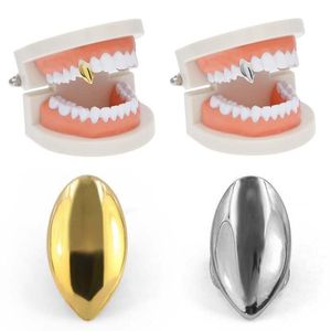 Hiphop 14k vergulde enkele tanden grills aangepaste hoektanden tand caps vampier fang voor Halloween partij sieraden cadeau