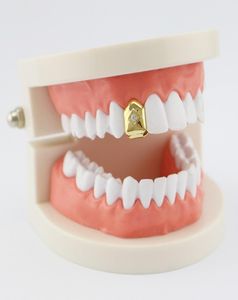 Hip Hop Single dent Grillz Single Diamond Real Gold Plated Rappers Dental Grills Cool Music Body Body Golden Silver Rose Gold 7876718