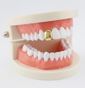 Hip Hop Single dent Grillz Single Diamond Real Gold Plated Rappers Dental Grills Colon Music Body Body Golden Silver Rose Gold 1297862