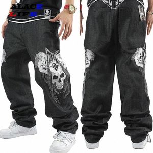 Hip Hop Skelet Brodé Denim Jeans Hommes Droit Baggy Pantalon Ample Streetwear Hommes Vêtements Grande Taille Jeans 2022 A1Le #